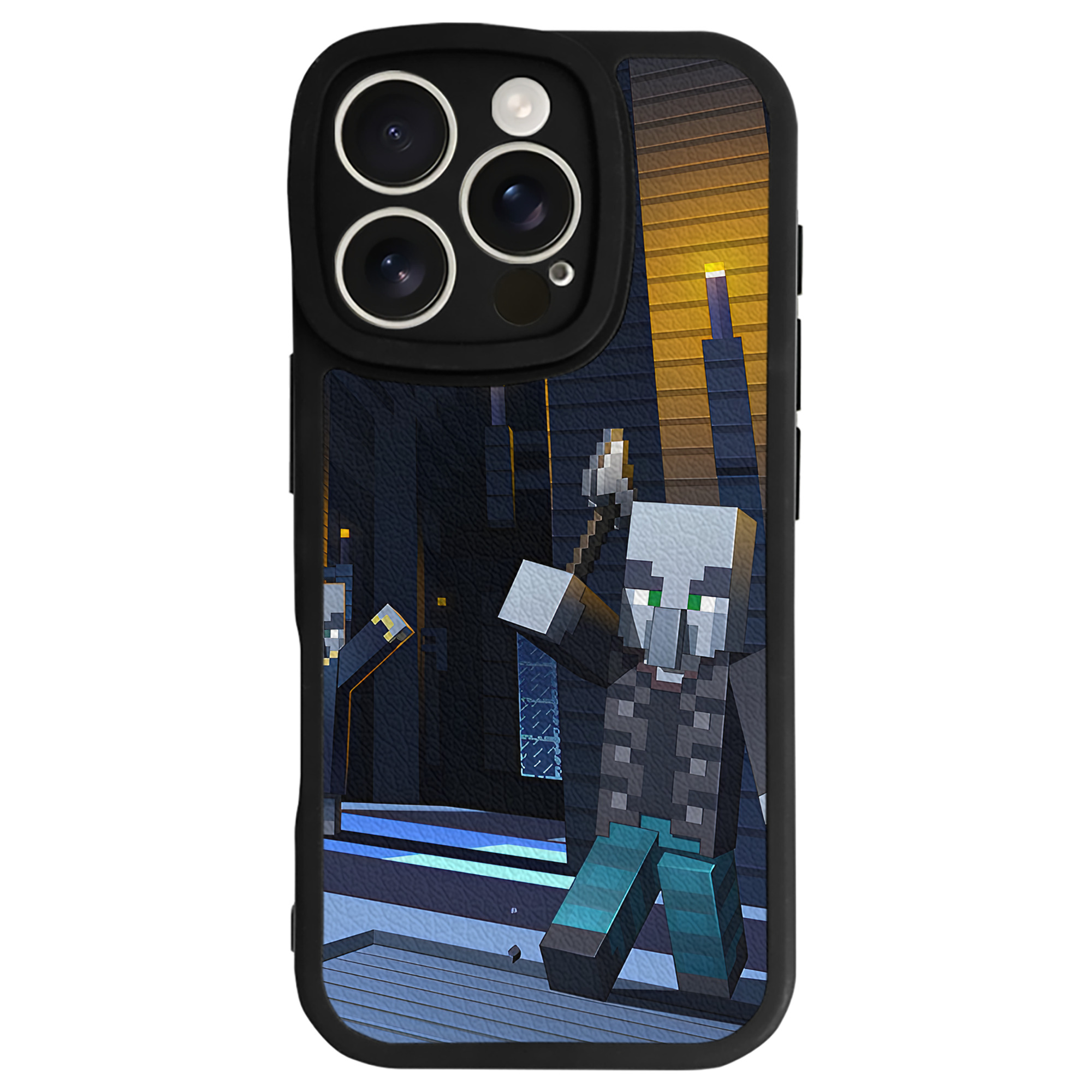 （画像用） マインクラフト ブロックの世界 Minecraft MC Block world 【iPhone 16シリーズ対応】シリコンスマホケース（レザー調） 材質：シリコン